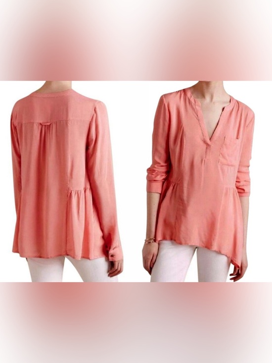 Maeve Tops - Anthropologie Maeve Coral Laiken Henley Blouse Size 12 Women’s